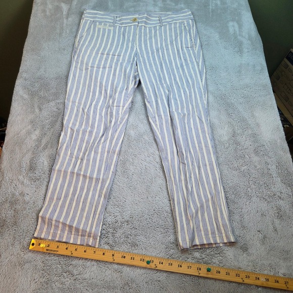 LOFT Pants - Ann Taylor LOFT Linen Striped Marisa Fit Cropped Pants Women Sz 10 Blue & Cream